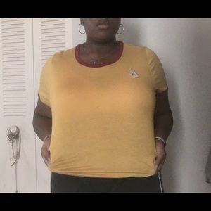 mustard yellow and maroon embroidery top